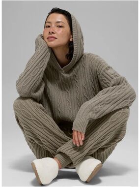 ALO Yoga Cable Knit Hoodie and Joggers Set in Beige